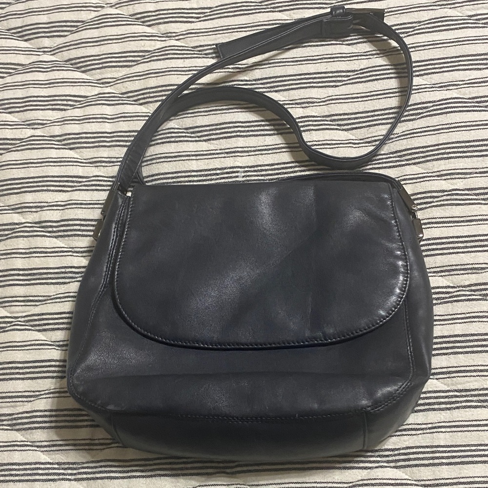 Coletta Navy Leather Shoulder Bag